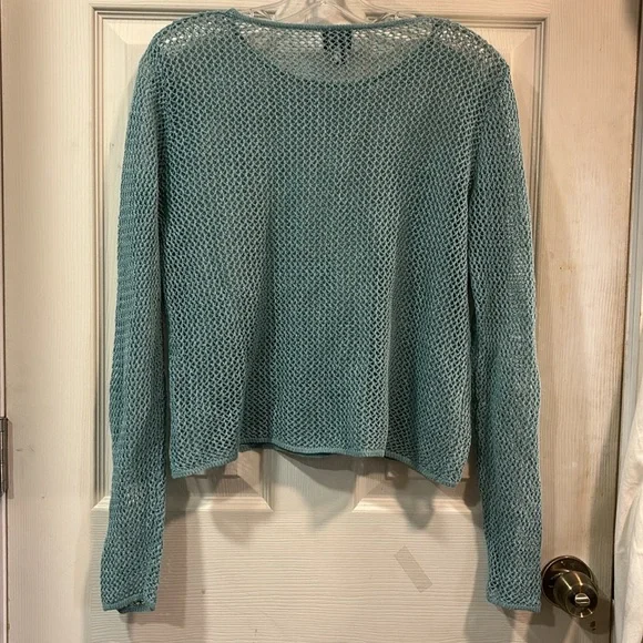Eileen Fisher Blue Open-Knit Sweater - Picture 6 of 16